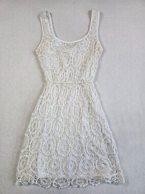 Lauren Conrad White Crochet Sleeveless Dress Size 6 Small Boho